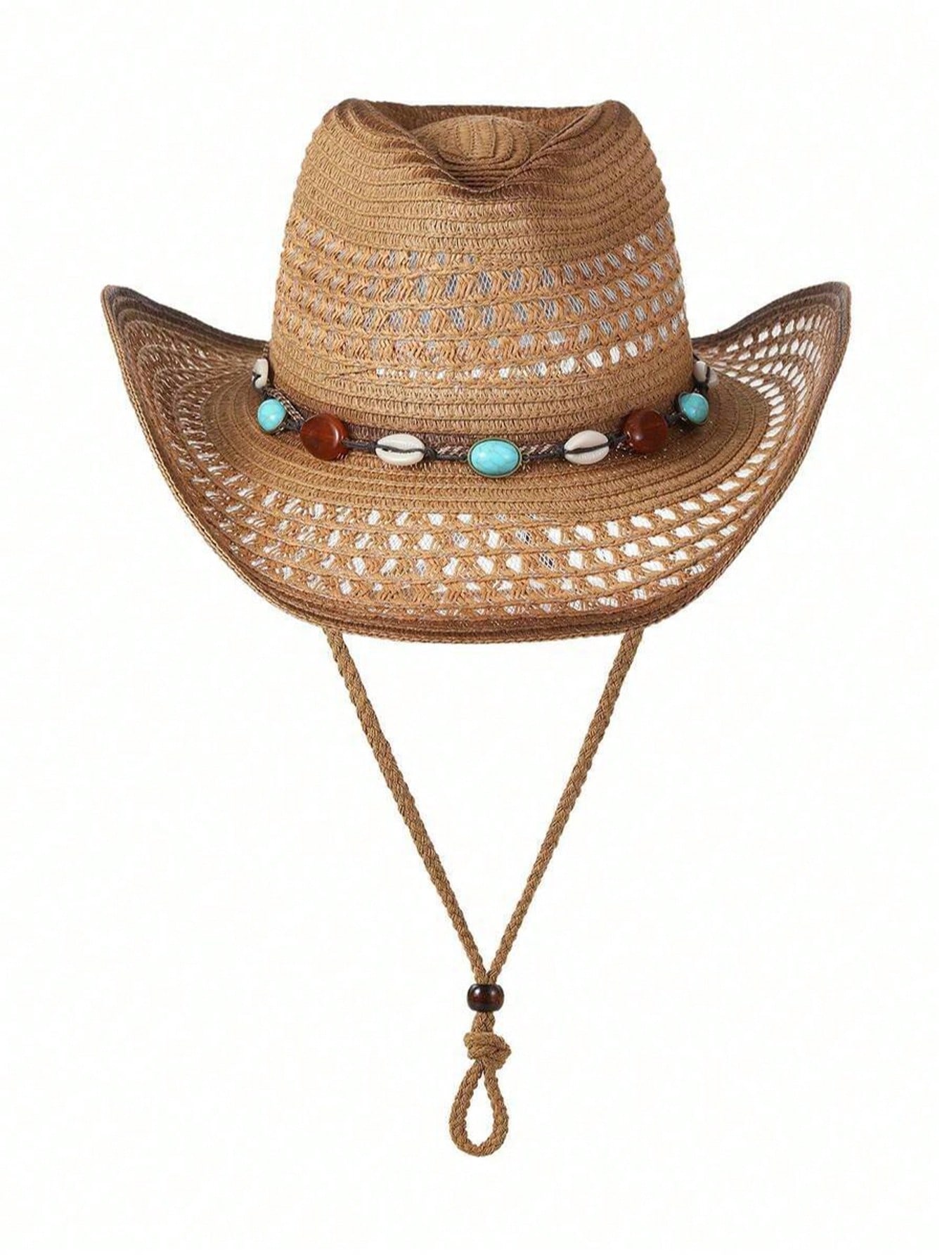 Cowboy Hat Straw - หมวกคาวบอยสานสีน้ำตาลแบบยูนิเซ็กส์ เหมาะสำหรับกิจกรรมกลางแจ้ง ลำลอง ชายหาด และวันพักผ่อน