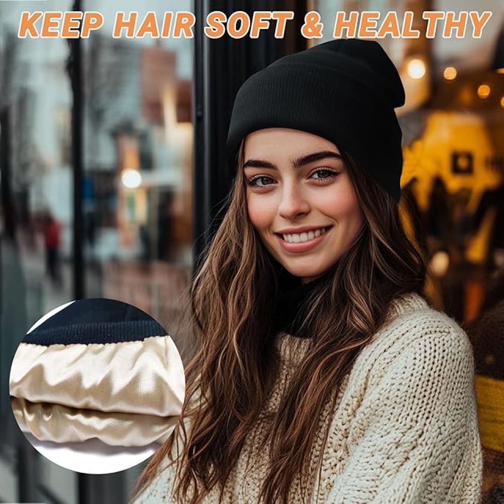 หมวกบีนนี่ถักบุซับในผ้าซาติน ใ - Beanie Cuffed Knit บทวิจารณ์และราคา